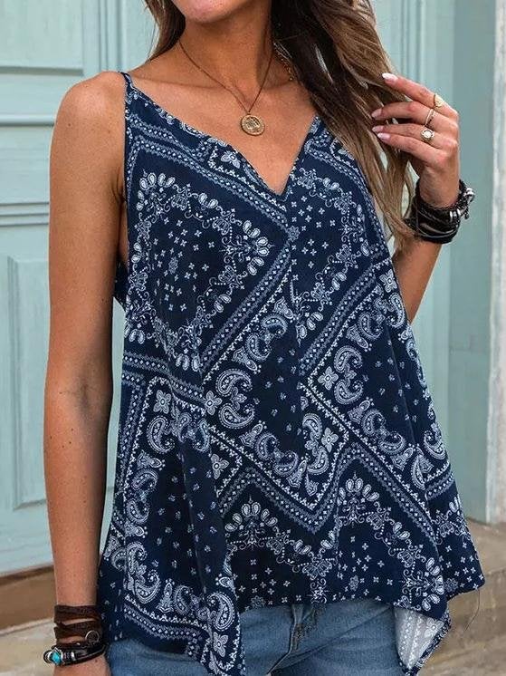 Trendy Loose Print Camisole Tank Top - Tank Tops - INS | Online Fashion Free Shipping Clothing, Dresses, Tops, Shoes - 31/05/2021 - Color_Blue - LXQ