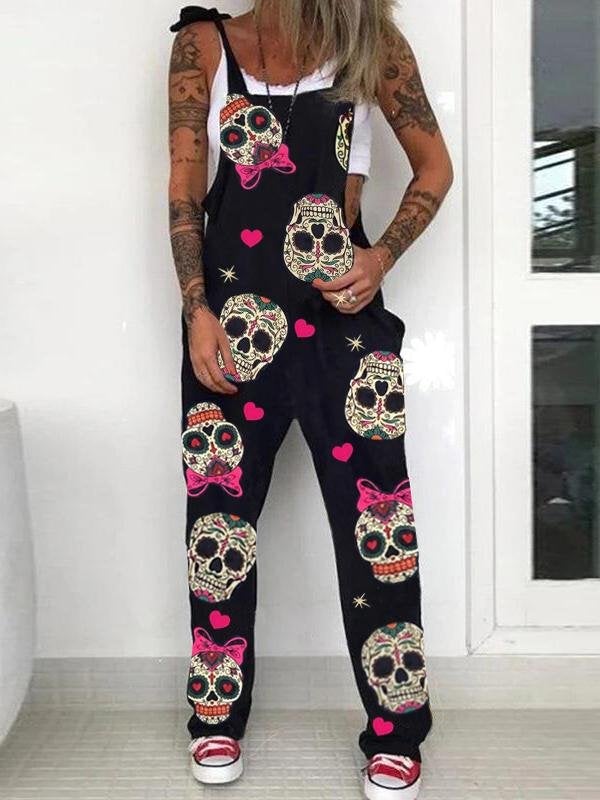 Trendy Print Lace-up Jumpsuit - Jumpsuits - INS | Online Fashion Free Shipping Clothing, Dresses, Tops, Shoes - 10/06/2021 - Bottoms - Color_Gray