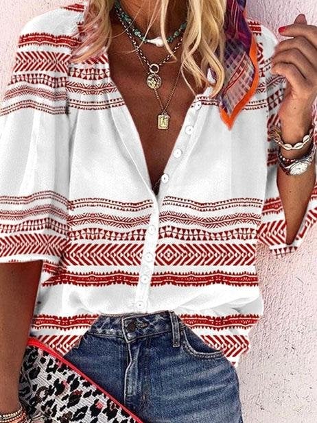 Trendy Striped Color-block Button Shirt - Blouses - INS | Online Fashion Free Shipping Clothing, Dresses, Tops, Shoes - 04/06/2021 - Blouses - Color_White