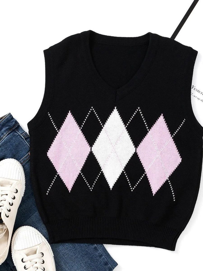 Trendy Women's Diamond Check Knitted Vest - INS | Online Fashion Free Shipping Clothing, Dresses, Tops, Shoes