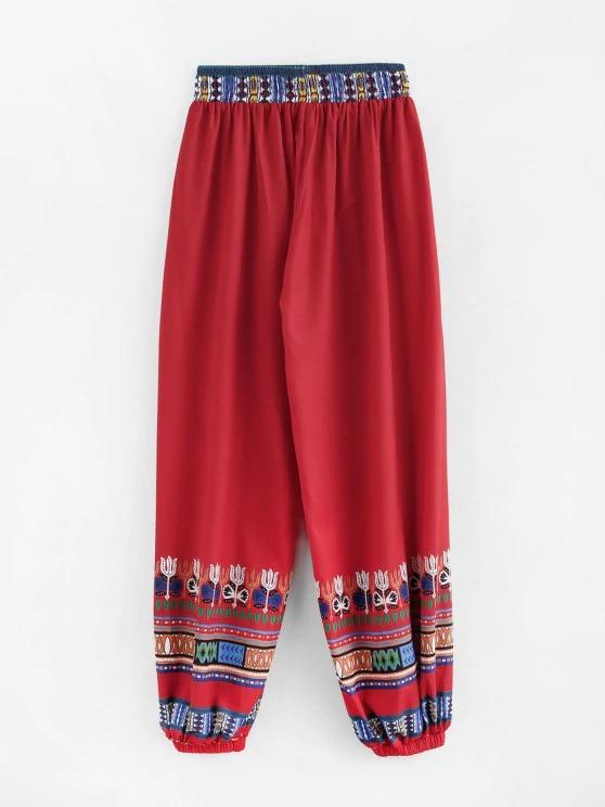 Tribal Print High Waisted Elastic Hem Pants - INS | Online Fashion Free Shipping Clothing, Dresses, Tops, Shoes