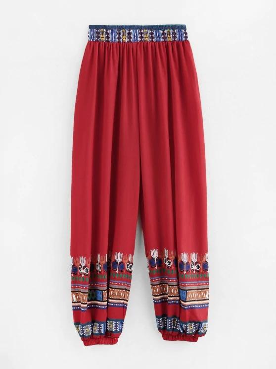 Tribal Print High Waisted Elastic Hem Pants - INS | Online Fashion Free Shipping Clothing, Dresses, Tops, Shoes