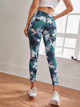 Tropical & Floral Print Sports Leggings - INS | Online Fashion Free Shipping Clothing, Dresses, Tops, Shoes