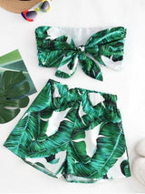 Tropical Leaf Print Knot Bandeau Two Piece Set - INS | Online Fashion Free Shipping Clothing, Dresses, Tops, Shoes