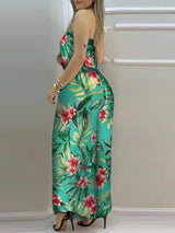 Tropical Print Bandeau Wide Leg Jumpsuit - Jumpsuits & Rompers - INS | Online Fashion Free Shipping Clothing, Dresses, Tops, Shoes - 30/04/2021 - Color_Green - Color_Multicolor