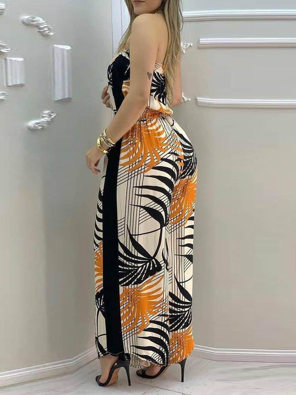 Tropical Print Bandeau Wide Leg Jumpsuit - Jumpsuits & Rompers - INS | Online Fashion Free Shipping Clothing, Dresses, Tops, Shoes - 30/04/2021 - Color_Green - Color_Multicolor