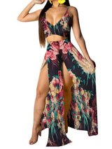 Tropical Print Cami Top & Thigh Slit Skirt Sets - Two-piece Outfits - INS | Online Fashion Free Shipping Clothing, Dresses, Tops, Shoes - 04/03/2021 - 2XL - Black