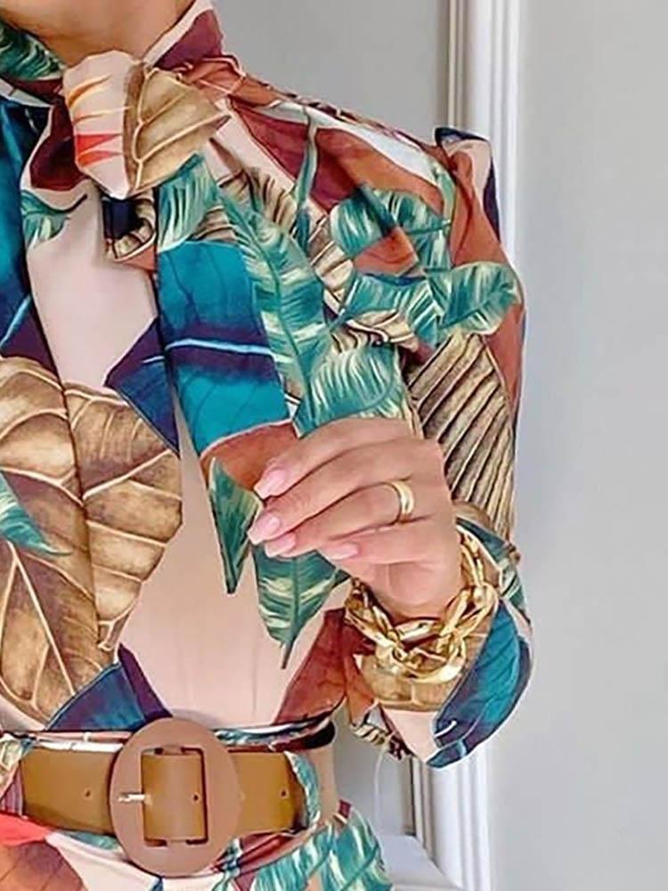 Tropical Print Puff Sleeve Top & Shorts Set - Two-piece Outfits - INS | Online Fashion Free Shipping Clothing, Dresses, Tops, Shoes - 05/05/2021 - Color_Multicolor - SET210505044