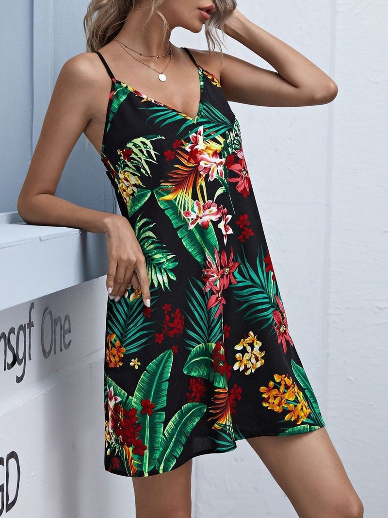 Tropical Print Slip Dress - Dresses - INS | Online Fashion Free Shipping Clothing, Dresses, Tops, Shoes - 01/27/2021 - Beach - Black