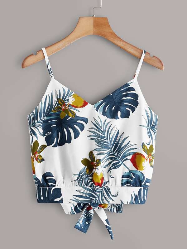 Tropical Print Tie Back Cami Top - INS | Online Fashion Free Shipping Clothing, Dresses, Tops, Shoes