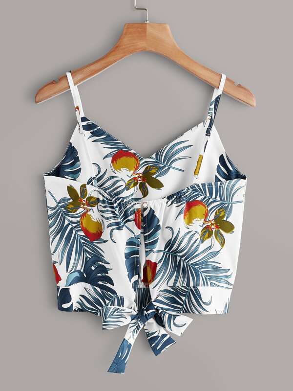 Tropical Print Tie Back Cami Top - INS | Online Fashion Free Shipping Clothing, Dresses, Tops, Shoes