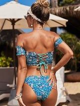 Tropical Print Tube Top With Sleeves Two-Piece Bikini - Bikinis - INS | Online Fashion Free Shipping Clothing, Dresses, Tops, Shoes - 05/05/2021 - BIK210505185 - Category_Bikinis
