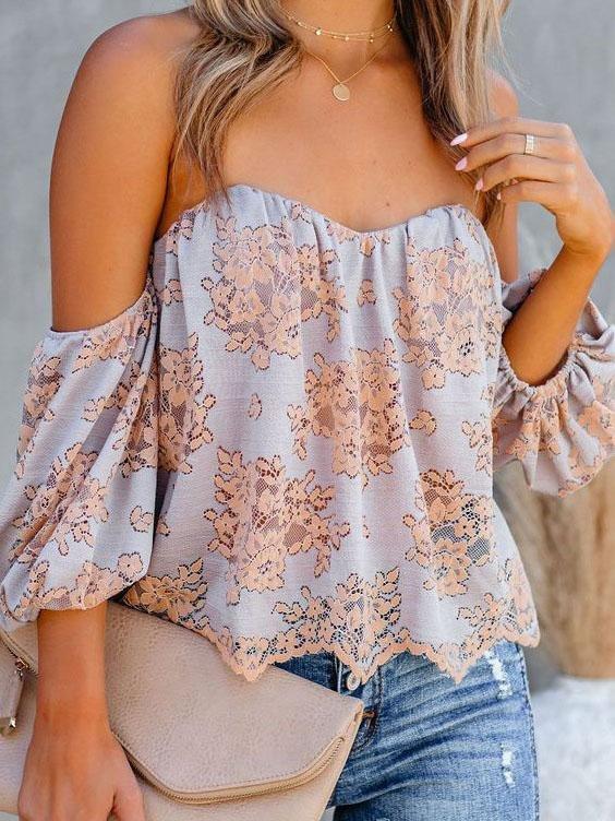 Tube Top Lace One-shoulder Lantern Sleeve Top - Blouses - INS | Online Fashion Free Shipping Clothing, Dresses, Tops, Shoes - 12/07/2021 - 20-30 - Blouses