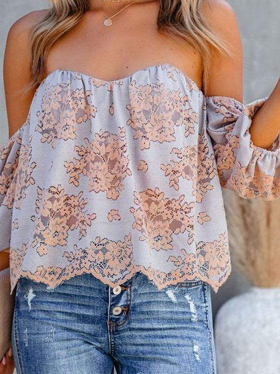 Tube Top Lace One-shoulder Lantern Sleeve Top - Blouses - INS | Online Fashion Free Shipping Clothing, Dresses, Tops, Shoes - 12/07/2021 - 20-30 - Blouses