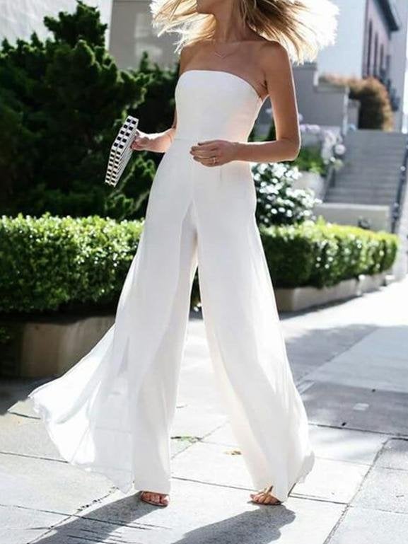 Tube Top Solid Beltless Chiffon Jumpsuit - Jumpsuit & Rompers - INS | Online Fashion Free Shipping Clothing, Dresses, Tops, Shoes - 16/06/2021 - 30-40 - Bottoms