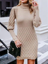 Turtle Neck Gigot Sleeve Bodycon Sweater Dress - Dresses - INS | Online Fashion Free Shipping Clothing, Dresses, Tops, Shoes - 02/03/2021 - Autumn - Beige