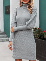 Turtle Neck Gigot Sleeve Bodycon Sweater Dress - Dresses - INS | Online Fashion Free Shipping Clothing, Dresses, Tops, Shoes - 02/03/2021 - Autumn - Beige