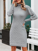 Turtle Neck Gigot Sleeve Bodycon Sweater Dress - Dresses - INS | Online Fashion Free Shipping Clothing, Dresses, Tops, Shoes - 02/03/2021 - Autumn - Beige