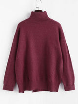 Turtleneck M-slit Drop Shoulder Cuffed Sleeve Sweater - Sweaters - INS | Online Fashion Free Shipping Clothing, Dresses, Tops, Shoes - 02/18/2021 - Casual - Color_Red