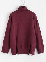 Turtleneck M-slit Drop Shoulder Cuffed Sleeve Sweater - Sweaters - INS | Online Fashion Free Shipping Clothing, Dresses, Tops, Shoes - 02/18/2021 - Casual - Color_Red