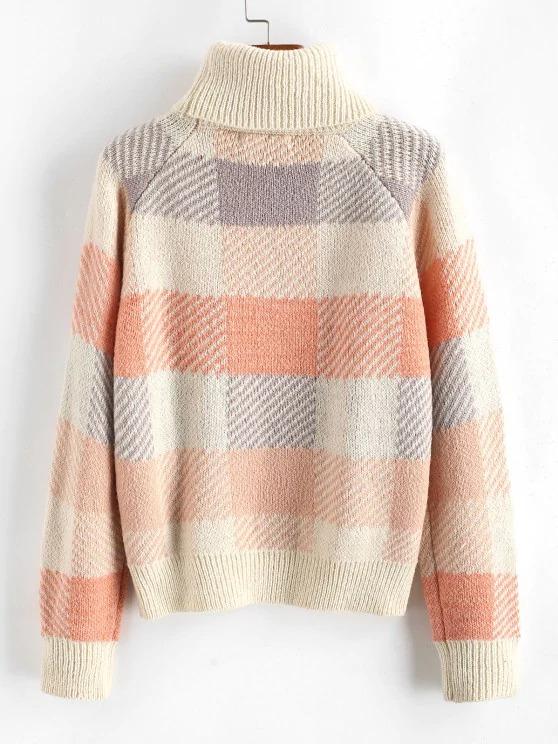Turtleneck Raglan Sleeve Plaid Sweater - INS | Online Fashion Free Shipping Clothing, Dresses, Tops, Shoes