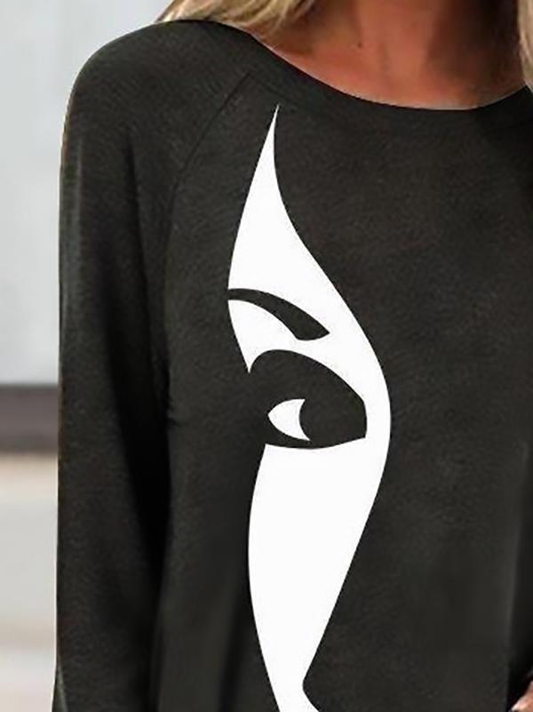 Turtleneck Round Neck Abstract Graphic Print Long-sleeved T-shirt - T-shirts - INS | Online Fashion Free Shipping Clothing, Dresses, Tops, Shoes - 20-30 - 20/07/2021 - color-black