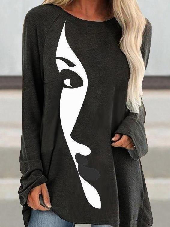 Turtleneck Round Neck Abstract Graphic Print Long-sleeved T-shirt - T-shirts - INS | Online Fashion Free Shipping Clothing, Dresses, Tops, Shoes - 20-30 - 20/07/2021 - color-black