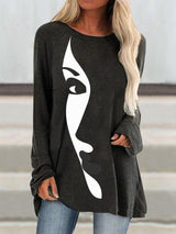 Turtleneck Round Neck Abstract Graphic Print Long-sleeved T-shirt - T-shirts - INS | Online Fashion Free Shipping Clothing, Dresses, Tops, Shoes - 20-30 - 20/07/2021 - color-black