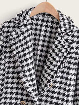 Tweed Lapel Neck Double Breasted Houndstooth Coat - INS | Online Fashion Free Shipping Clothing, Dresses, Tops, Shoes