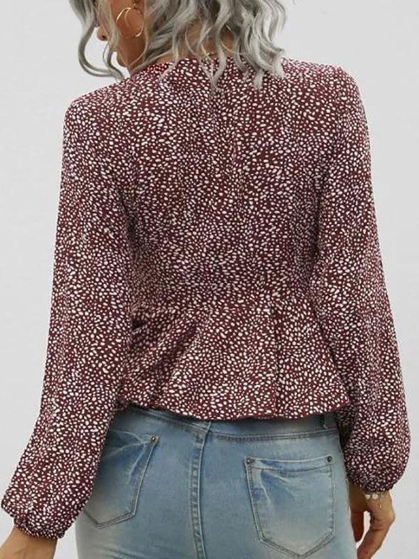 Twist Peplum Hem Spotted Print Blouse - Blouses - INS | Online Fashion Free Shipping Clothing, Dresses, Tops, Shoes - 02/08/2021 - Autumn - Blouses