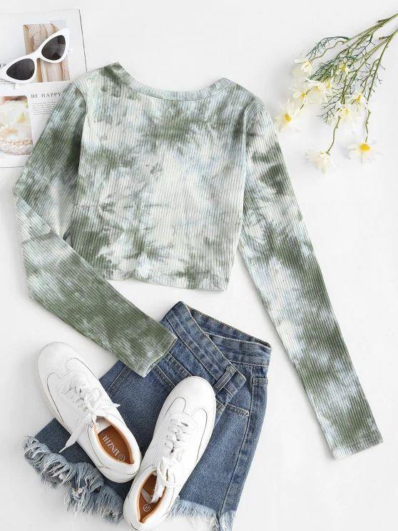 Twisted Front Ribbed Tie Dye Tee - INS | Online Fashion Free Shipping Clothing, Dresses, Tops, Shoes