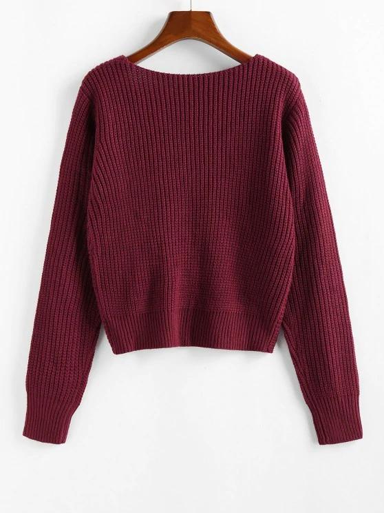 Twisted V Neck Jumper Sweater - INS | Online Fashion Free Shipping Clothing, Dresses, Tops, Shoes