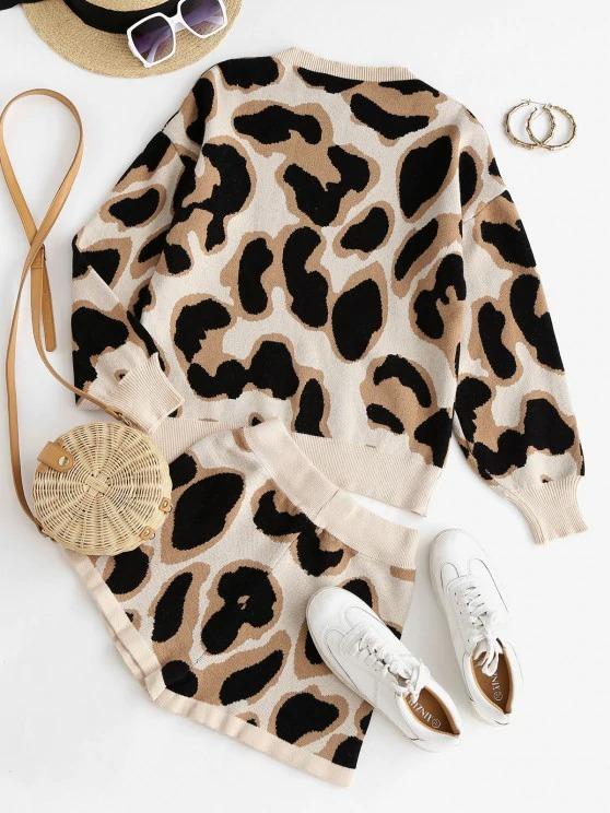 Two Piece Crew Neck Leopard Sweater Set - INS | Online Fashion Free Shipping Clothing, Dresses, Tops, Shoes