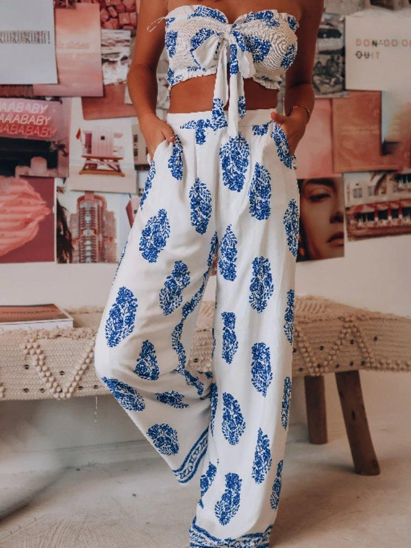 Two-Piece Printed Crop Top And Trousers - Sets - INS | Online Fashion Free Shipping Clothing, Dresses, Tops, Shoes - 20-30 - 26/07/2021 - Bottom