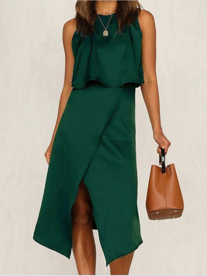 Two-Piece Sleeveless Round Neck Irregular Split Casual Suit Skirt - Sets - INS | Online Fashion Free Shipping Clothing, Dresses, Tops, Shoes - 20-30 - 30/06/2021 - Bottom