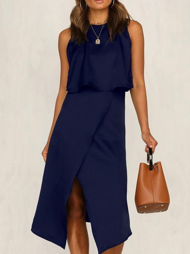 Two-Piece Sleeveless Round Neck Irregular Split Casual Suit Skirt - Sets - INS | Online Fashion Free Shipping Clothing, Dresses, Tops, Shoes - 20-30 - 30/06/2021 - Bottom