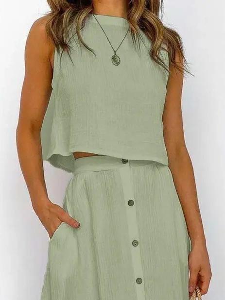 Two-Piece Solid Buttoned Tank Top & Skirt - Sets - INS | Online Fashion Free Shipping Clothing, Dresses, Tops, Shoes - 16/06/2021 - 30-40 - Bottom