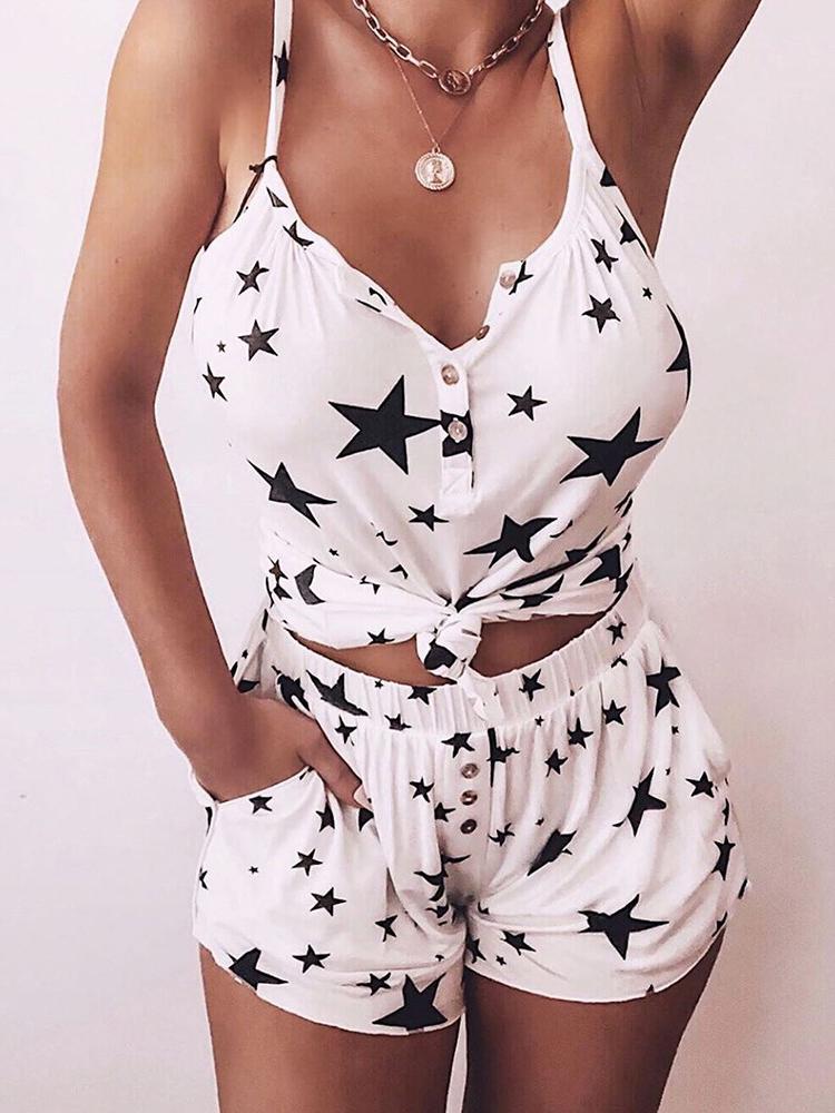Two-Piece Star Print Button Top & Pocket Shorts - Sets - INS | Online Fashion Free Shipping Clothing, Dresses, Tops, Shoes - 02/07/2021 - 20-30 - Bottom