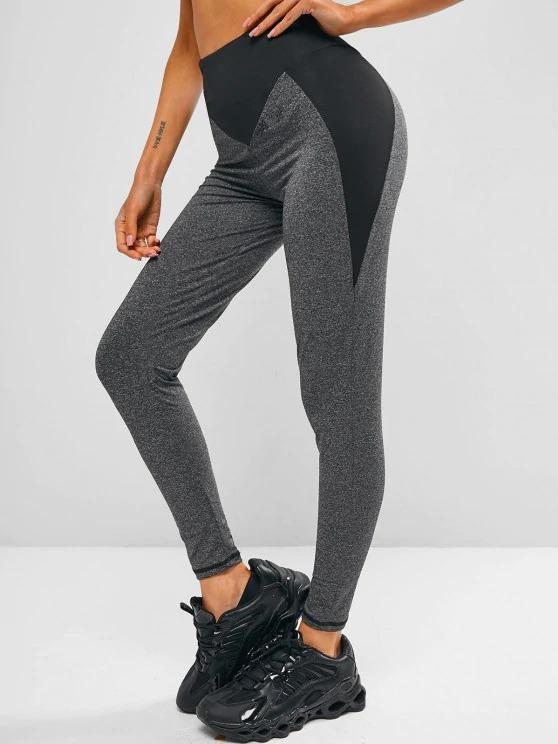 Two Tone Heathered Wide Waistband Gym Leggings - INS | Online Fashion Free Shipping Clothing, Dresses, Tops, Shoes