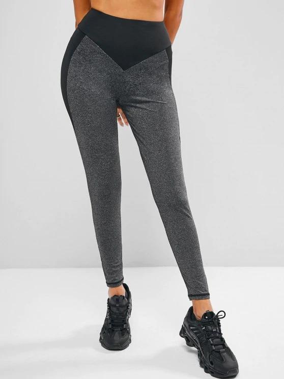 Two Tone Heathered Wide Waistband Gym Leggings - INS | Online Fashion Free Shipping Clothing, Dresses, Tops, Shoes