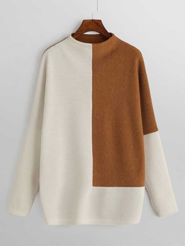 Two-Tone Mixed Knit Sweater - INS | Online Fashion Free Shipping Clothing, Dresses, Tops, Shoes