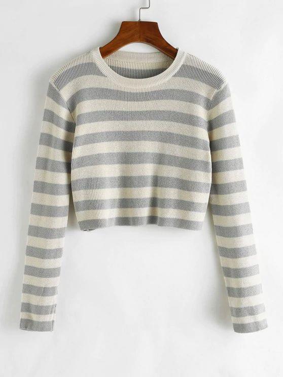 Two Tone Striped Crop Jumper Sweater - INS | Online Fashion Free Shipping Clothing, Dresses, Tops, Shoes