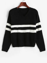 Two Tone Striped Drop Shoulder Sweater - INS | Online Fashion Free Shipping Clothing, Dresses, Tops, Shoes