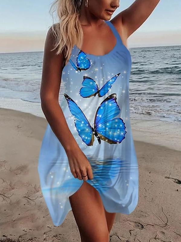 U-neck Printed Sleeveless Suspender Skirt - Mini Dresses - INS | Online Fashion Free Shipping Clothing, Dresses, Tops, Shoes - 20-30 - 27/07/2021 - color-blue