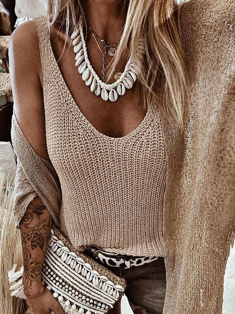 U Neck Thick Strap Knit Basic Top - Tank Tops - INS | Online Fashion Free Shipping Clothing, Dresses, Tops, Shoes - 27/04/2021 - Color_Coffe - Color_Grey