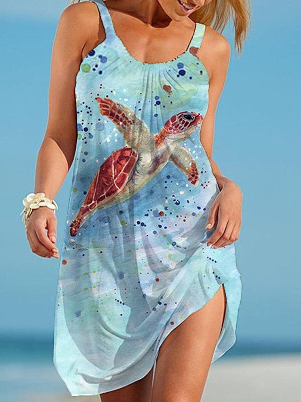 Underwater Animal Turtle Cartoon Print Suspender Casual Dres - Mini Dresses - INS | Online Fashion Free Shipping Clothing, Dresses, Tops, Shoes - 05/07/2021 - 10-20 - Category_Mini Dresses