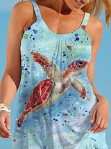 Underwater Animal Turtle Cartoon Print Suspender Casual Dres - Mini Dresses - INS | Online Fashion Free Shipping Clothing, Dresses, Tops, Shoes - 05/07/2021 - 10-20 - Category_Mini Dresses