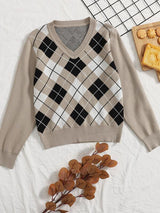 V-neck Argyle Pattern Sweater - INS | Online Fashion Free Shipping Clothing, Dresses, Tops, Shoes