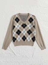 V-neck Argyle Pattern Sweater - INS | Online Fashion Free Shipping Clothing, Dresses, Tops, Shoes