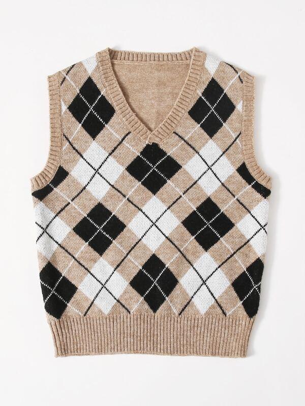 V-neck Argyle Pattern Sweater Vest - INS | Online Fashion Free Shipping Clothing, Dresses, Tops, Shoes